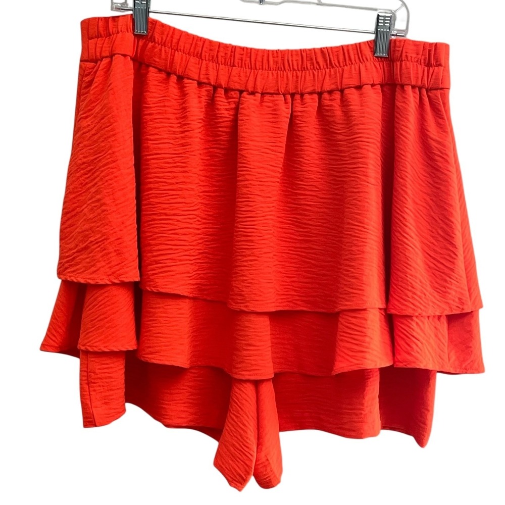 Orange Tiered Ruffle‎ Skort XXL Flowy Elastic Waist Pull‑On Summer Shorts